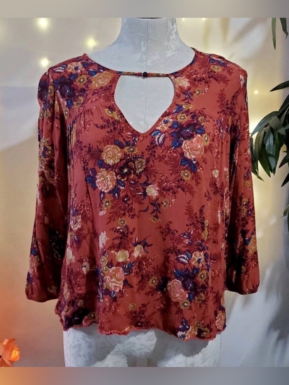 American Eagle Outfitters Floral Multicolor Boho Peasant Blouse Women’s Medium